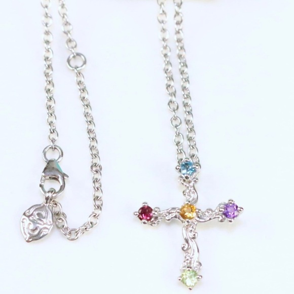 NEW Carolyn Pollack Sterling Silver Multigemstone Cross Pendant Necklace in Box - Picture 4 of 4